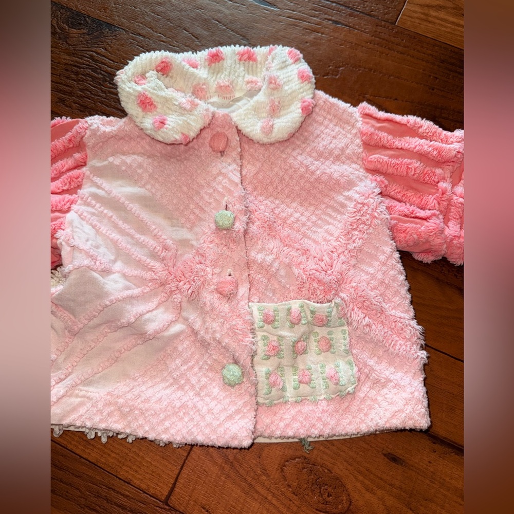 Pristine Little Paige Pink Textured Jacket Floral Embroidered Boutique Girls 3T